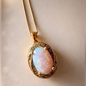 Opal Necklace 925 Silver Opal Pendant Necklace